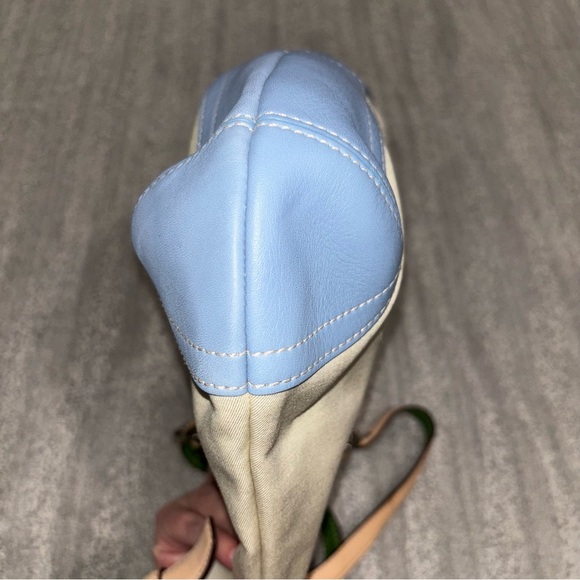 Coach Soho Slim Twill Hobo Bag Blue Cream Daisy Y2K Fairy Classic Hang Tag - Picture 5 of 12